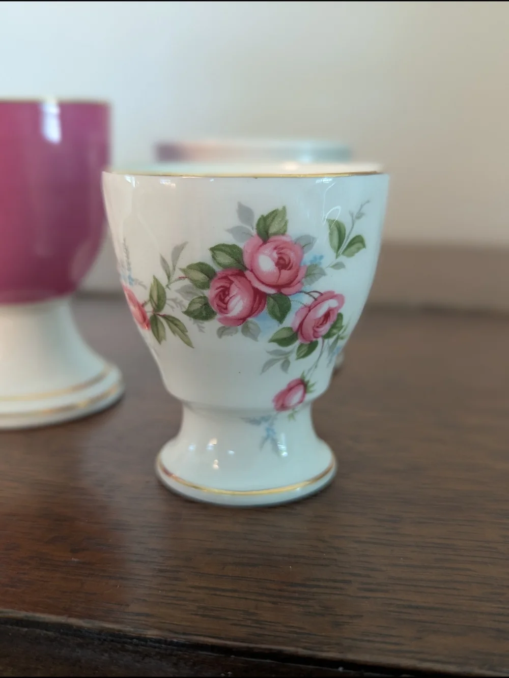 Egg Cups Aynsley Grotto Rose Fine Bone China & Vintage Curated Set of 5